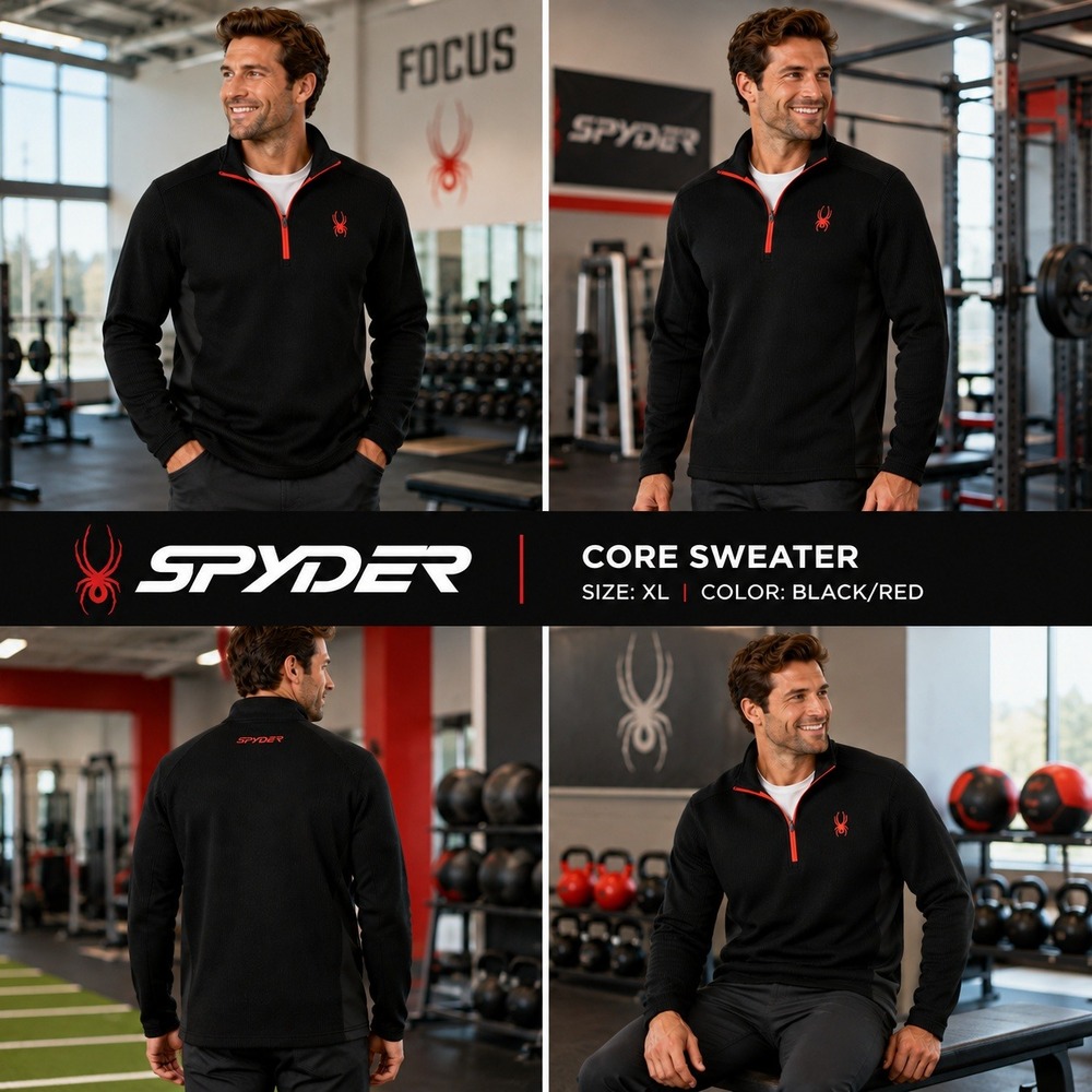 Spyder Core Sweater Mens XL Black Red Quarter Zip Fleece Pullover #1820